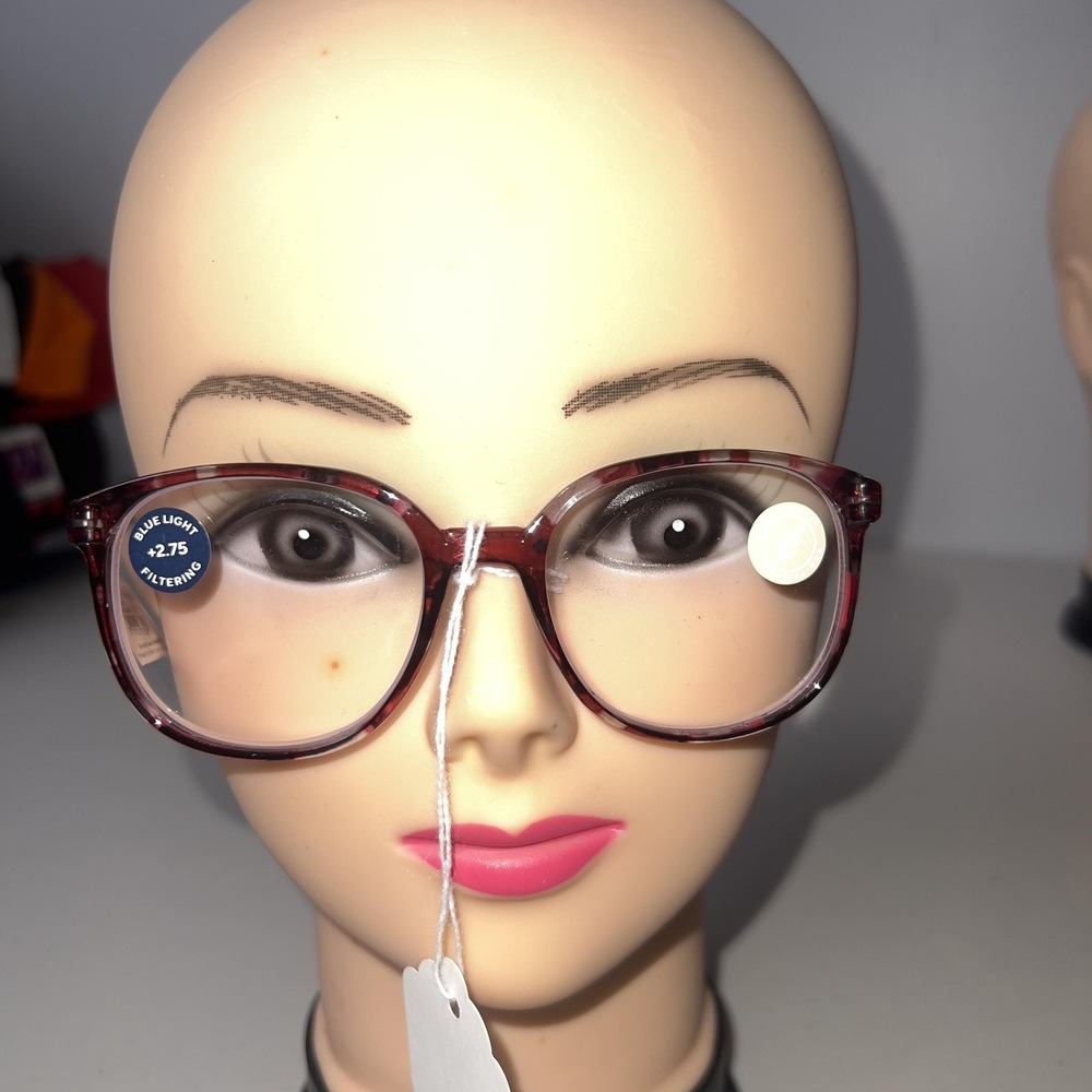 Peepers Manifest Reading Glasses +2.75 Red Tortoise Round Womens Blue Light NWT